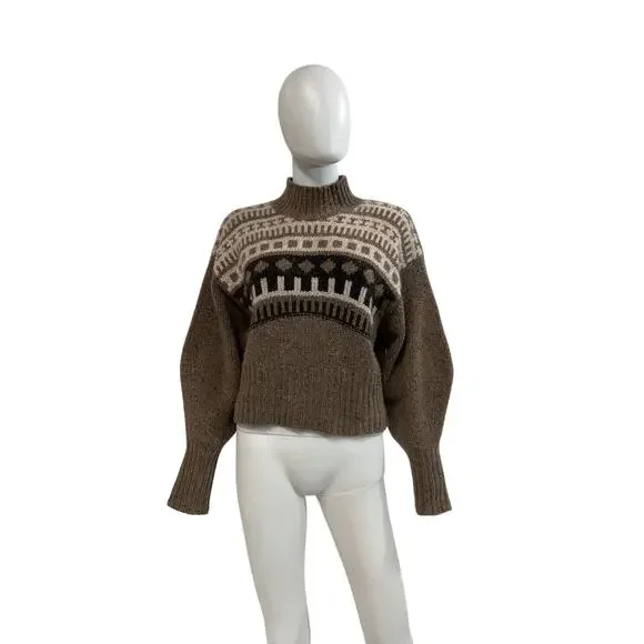 Autumn Cashmere 'Fair Isle' Brown Cashmere Cashmere Turtleneck Sweater Size XS - Picture 2 of 5